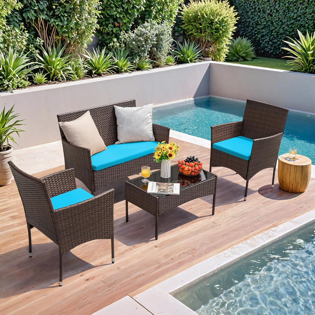 Homall 4 Pieces Outdoor Patio Furniture Sets Rattan Chair Wicker Set, Outdoor Indoor Use Backyard Porch Garden Poolside Balcony Furniture Sets Clearance (Brown and Beige) wourant