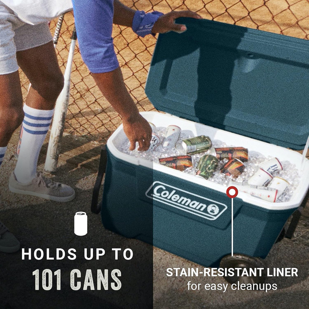 Coleman Classic Series Insulated Portable Wheeled Cooler, Leak-Resistant Outdoor Hard Cooler Keeps Ice up to 5 Days, 100-Quart wourant