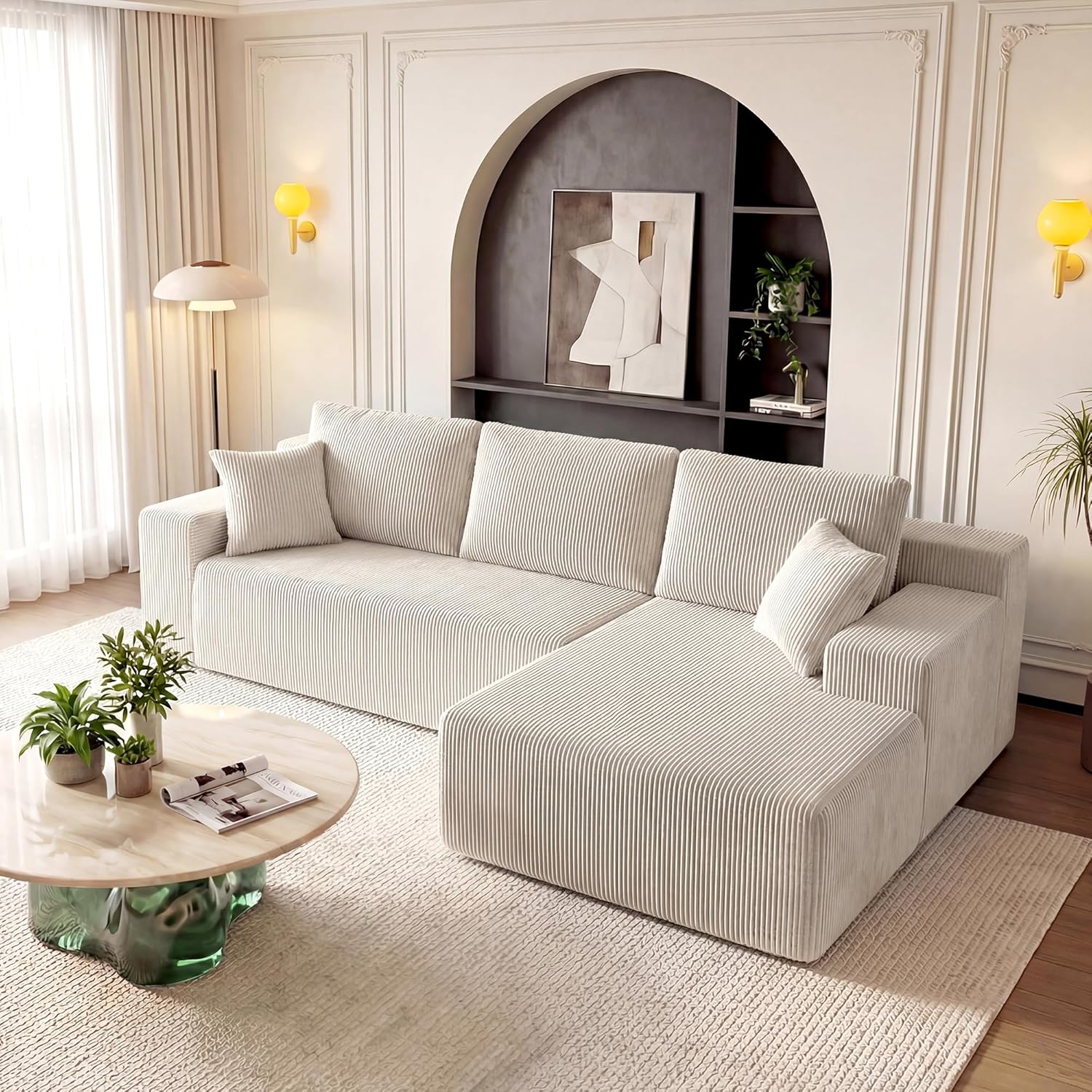 Cloud Sectional Boneless Couches for Living Room, Modular L Shaped Couch with Deep Seat Oversized Right Facing Chaise, Memory Foam Compressed Spineless 3 Seater Sofa for Apartment, Black | No Assembly Required, Deep Seat, Cat-Claw Resistant, High-Resilien wourant