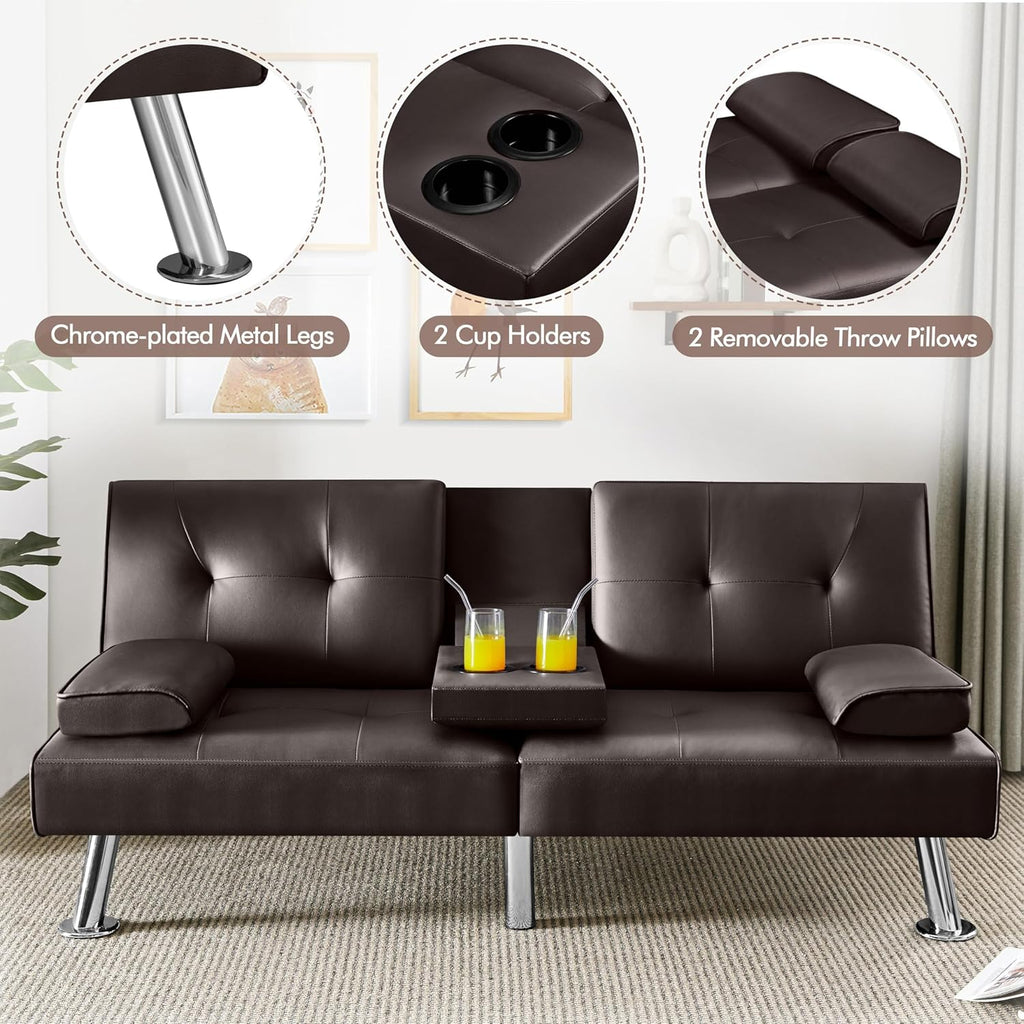 Convertible Sofa Bed Modern Imitation Leather Home Recliner Flip Double Sofa Folding Sofa Bed Guest Bed wourant