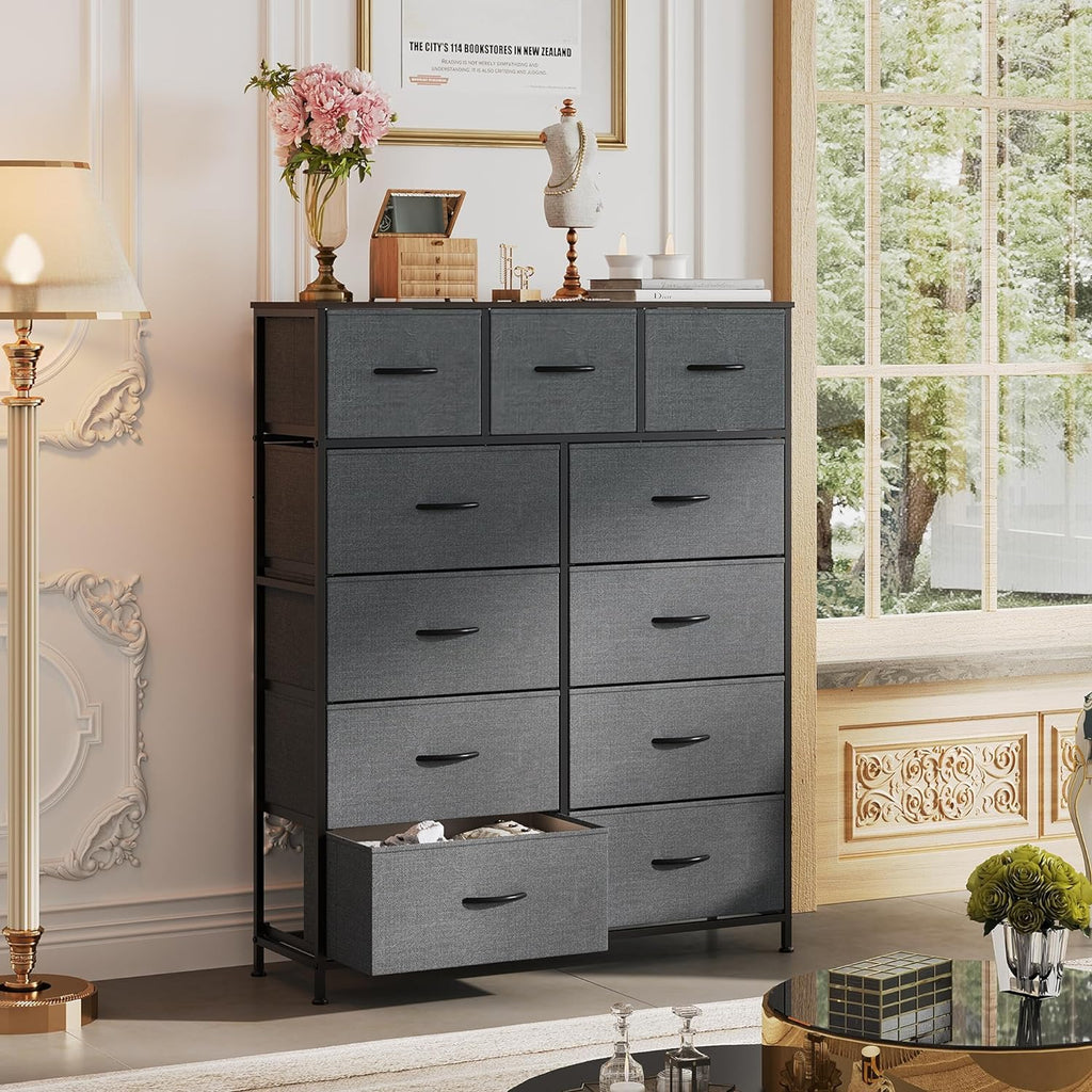 Storage Organizer Unit with 11 Fabric Bins, Storage Drawers Organizer with Steel Frame, Tall Storage Tower Organizaton wourant