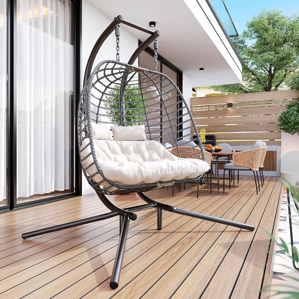 HWB Hanging Egg Chair Patio Wicker Hammock Egg Swing Chair with Cushion for Bedroom wourant