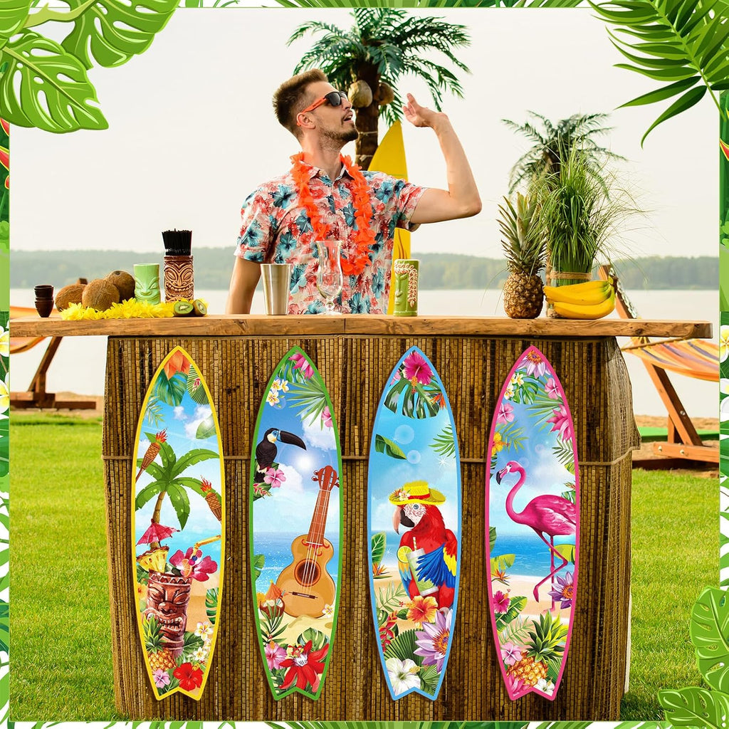Blulu 4 Pcs Surfboard Wall Decor Surfboard Wall Hanging Sign Wooden Beach Decoration Summer Theme Decor Hawaiian Luau Party Decoration for Home Bar Aloha Tropical Birthday Party(Tiki) wourant