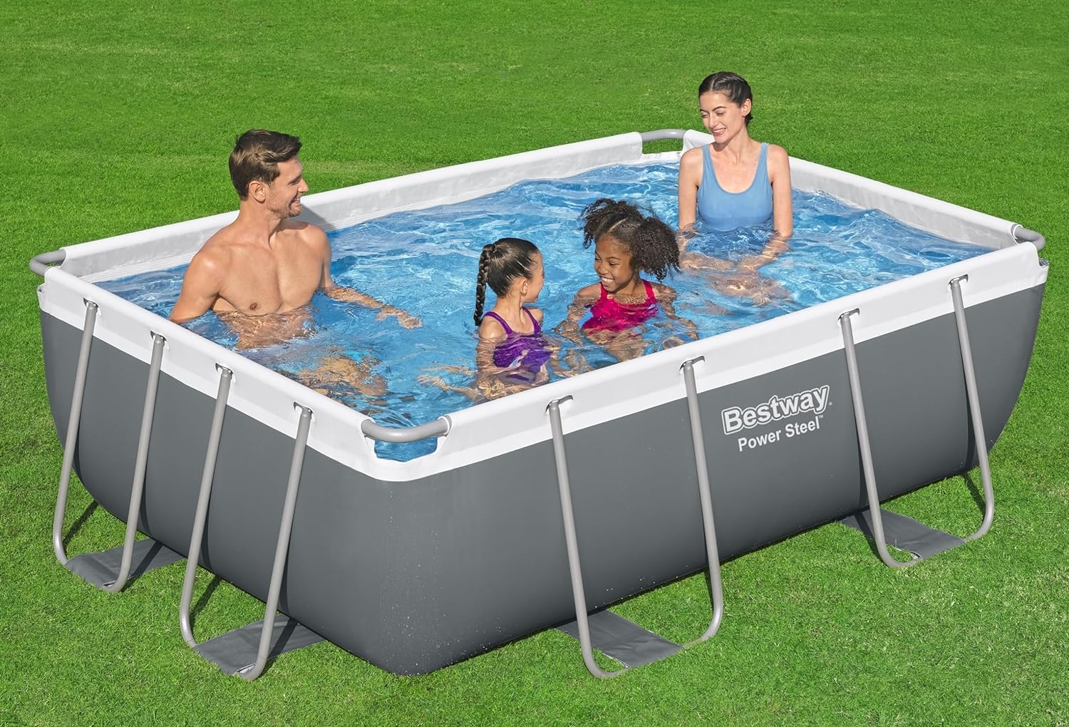 Power Steel 14' x 8'2" x 39.5" Oval Above Ground Pool Set | Includes 530gal Filter Pump, Ladder, ChemConnect Dispener wourant