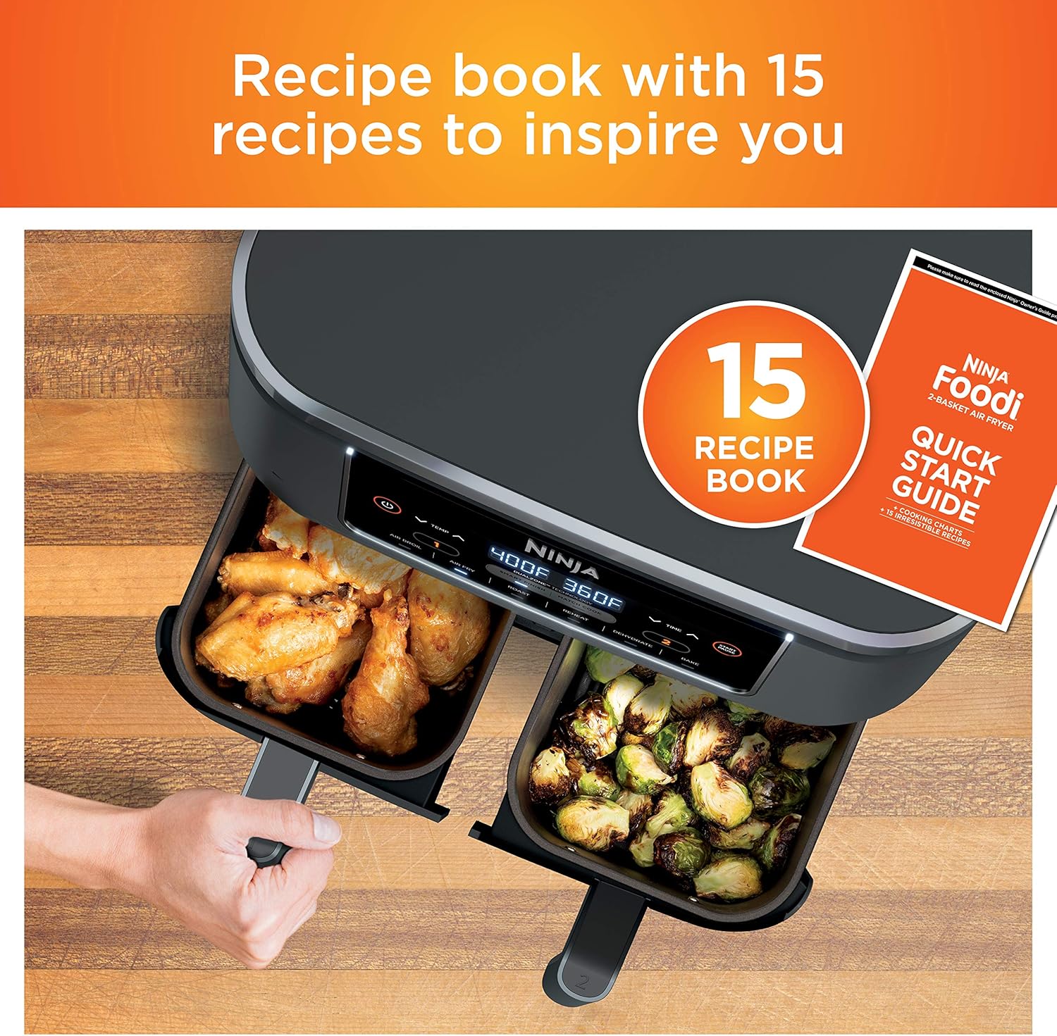 Ninja Foodi 10QT 6-in-1 DualZone Smart XL Air Fryer, 2 Independent 5QT Baskets, Smart Cook Thermometer, Match Cook, Smart Finish, Air Fry, Roast, Bake, Dehydrate, Reheat, Grey, DZ550 wourant