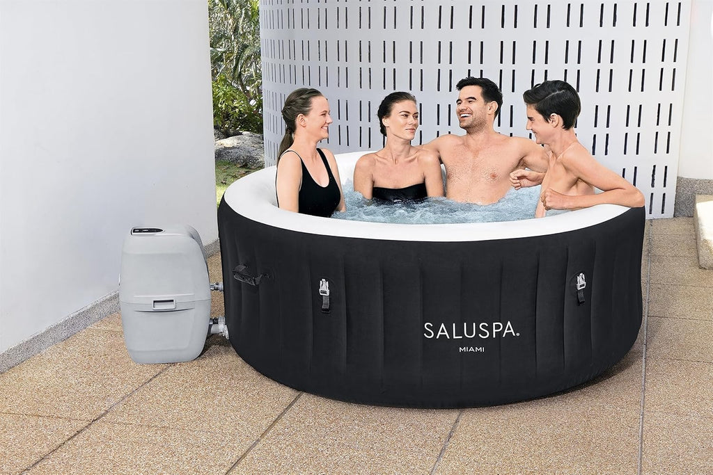 Bestway SaluSpa Miami EnergySense AirJet Inflatable Hot Tub Spa (71" x 26") | Portable Hot Tub with 2 Covers (1 Energy-Efficient Thermal Cover and 1 Standard Cover) | Fits Up to 2-4 Persons | Black wourant