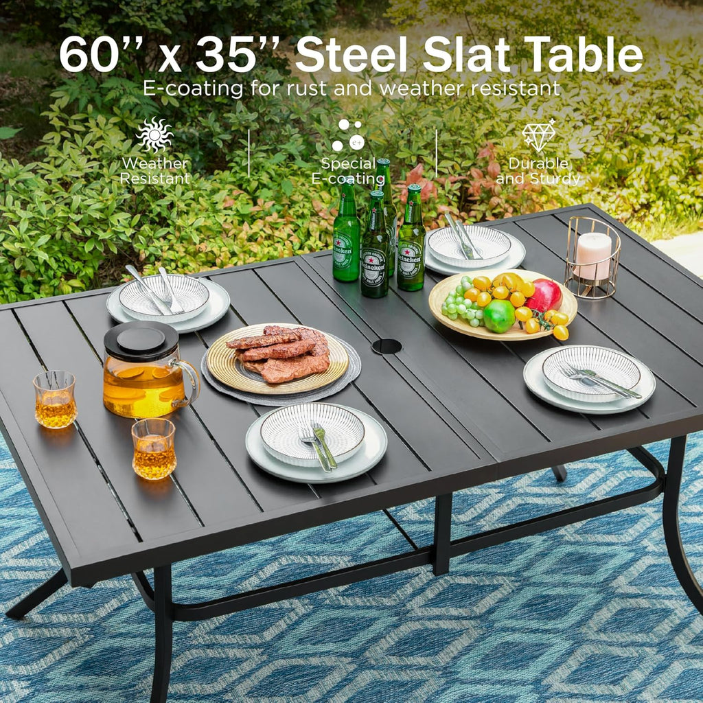PHI VILLA 6-Piece Outdoor Dining Sets, All-Weather Patio Table and Chairs Set with Umbrella for 4, Heavy Duty Patio Round Table Set for Deck, 4 Extra Large Outdoor Swivel Chairs with Thick Cushions wourant