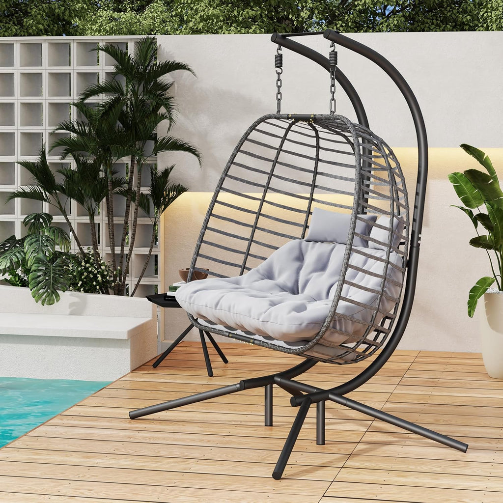 HWB Hanging Egg Chair Patio Wicker Hammock Egg Swing Chair with Cushion for Bedroom wourant
