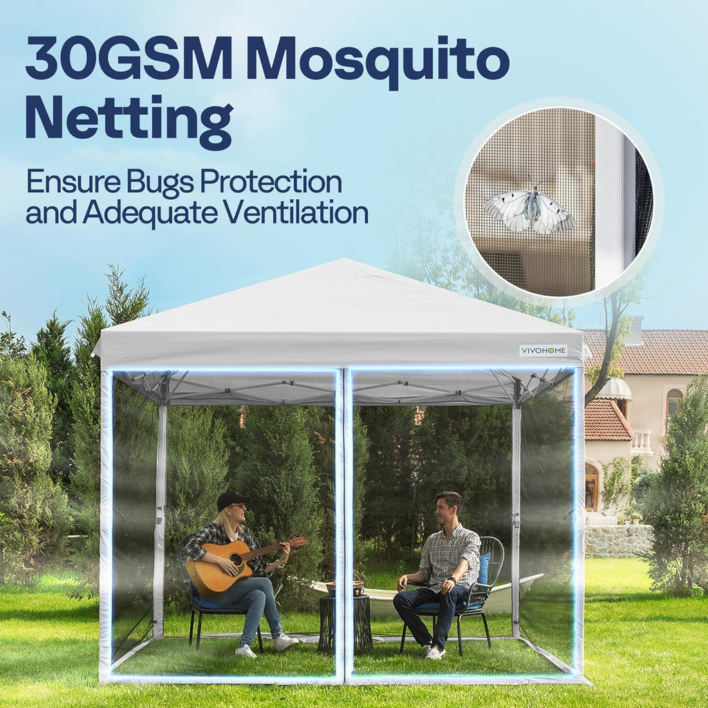 10x10ft Easy Pop-Up Canopy, Outdoor Screen Tent with Mosquito Netting, 2 Zipper Doors, and Roller Bag for Yard Camping Picnic Party Events, Beige wourant