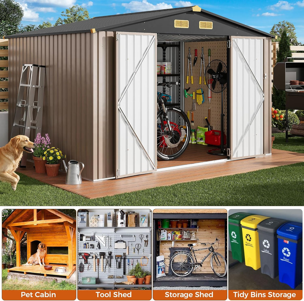 IRONCK 10x8FT Outdoor Storage Shed with Breathable Vent, Galvanized Steel Metal Tool Shed wourant