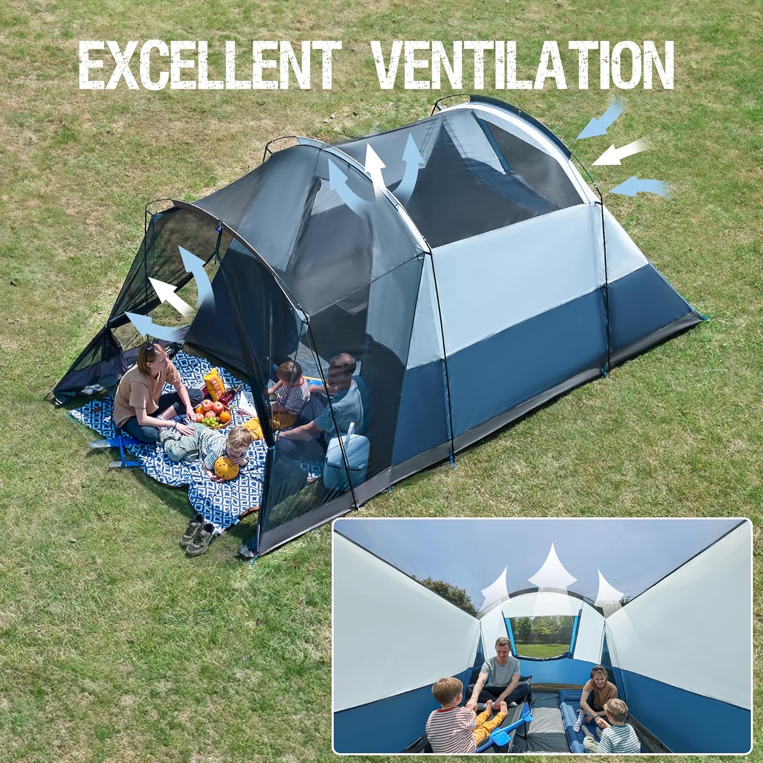 PORTAL 6/8/10 Person Family Camping Tent with Screen Room, Water Resistant Big Tunnel Tent with Rainfly, Large Family Tent for Outdoor Camping, Party wourant