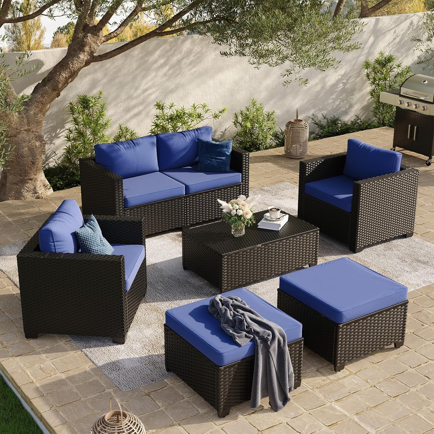Aoxun 8 Piece Outdoor Patio Furniture Set 7 Seats, Outdoor Sectional with Thick Waterproof Cushions & Storage Coffee Table, Patio Conversation Sets for Garden,Backyard, Porch, Balcony, Deck, Beige woonhhop