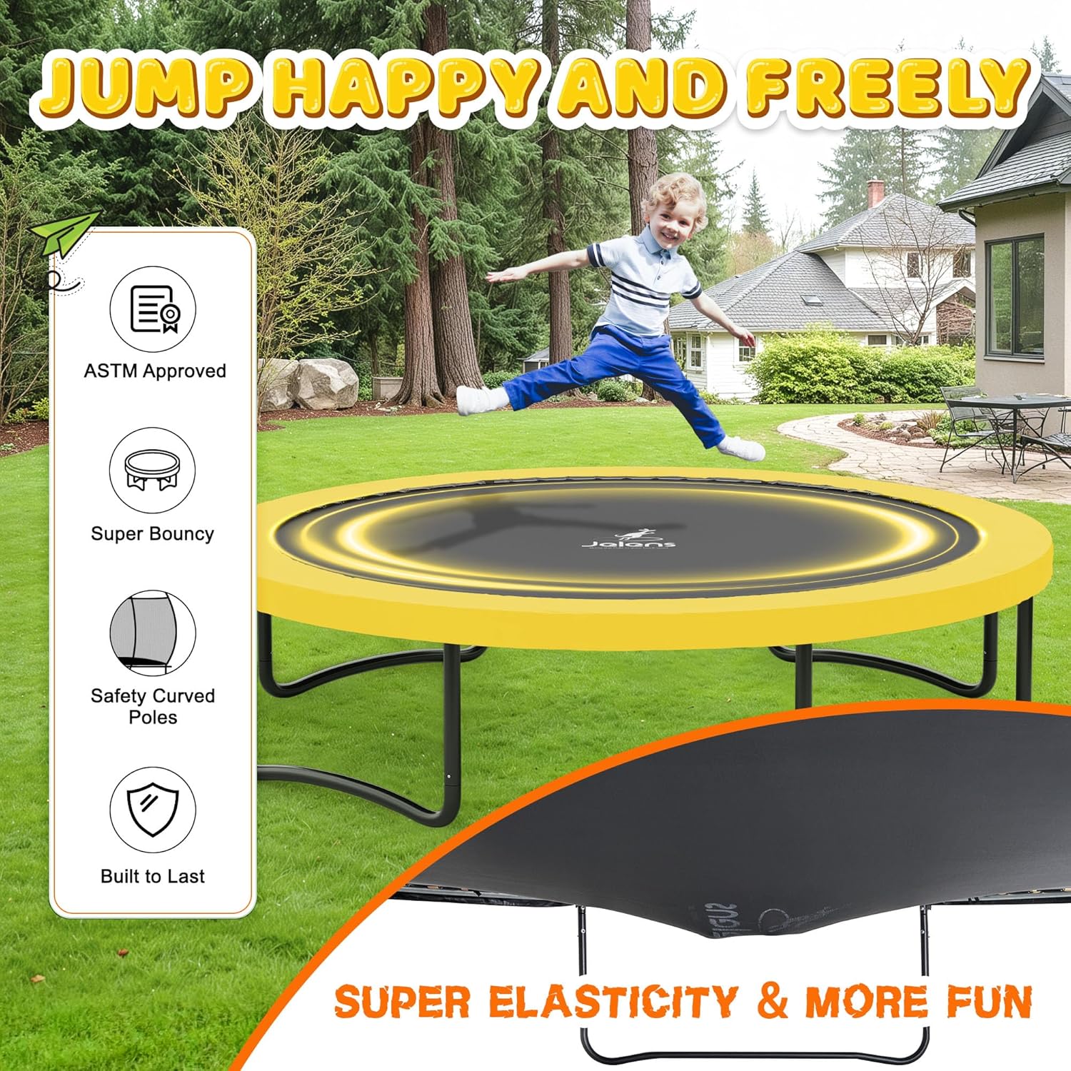 Trampoline 8FT 10FT 12FT 14FT 16FT, Recreational Trampolines with Enclosure Net and Ladder, Outdoor Anti-Rust Trampolines for Kids and Adults, ASTM Approved wourant