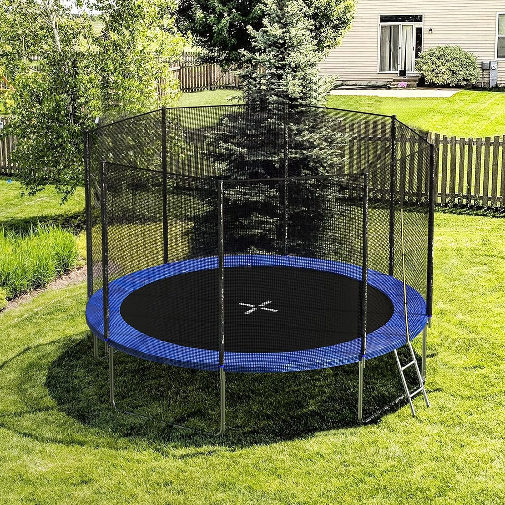 AOTOB 8FT 10FT 12FT 14 FT 15FT Trampoline with Safety Enclosure Net，Outdoor Trampoline with Basketball Hoop, Heavy Duty Jumping Mat and Spring Cover Padding for Kids and Adults, Storage Bag and Ladder wourant