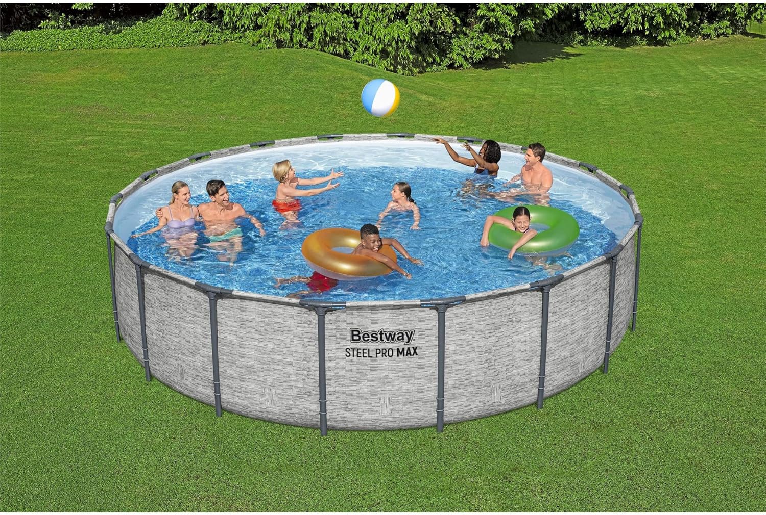 Steel Pro MAX 14 Foot x 48 Inch Round Metal Frame Above Ground Outdoor Swimming Pool Set with 1,000 Filter Pump, Ladder, and Cover, Gray wourant