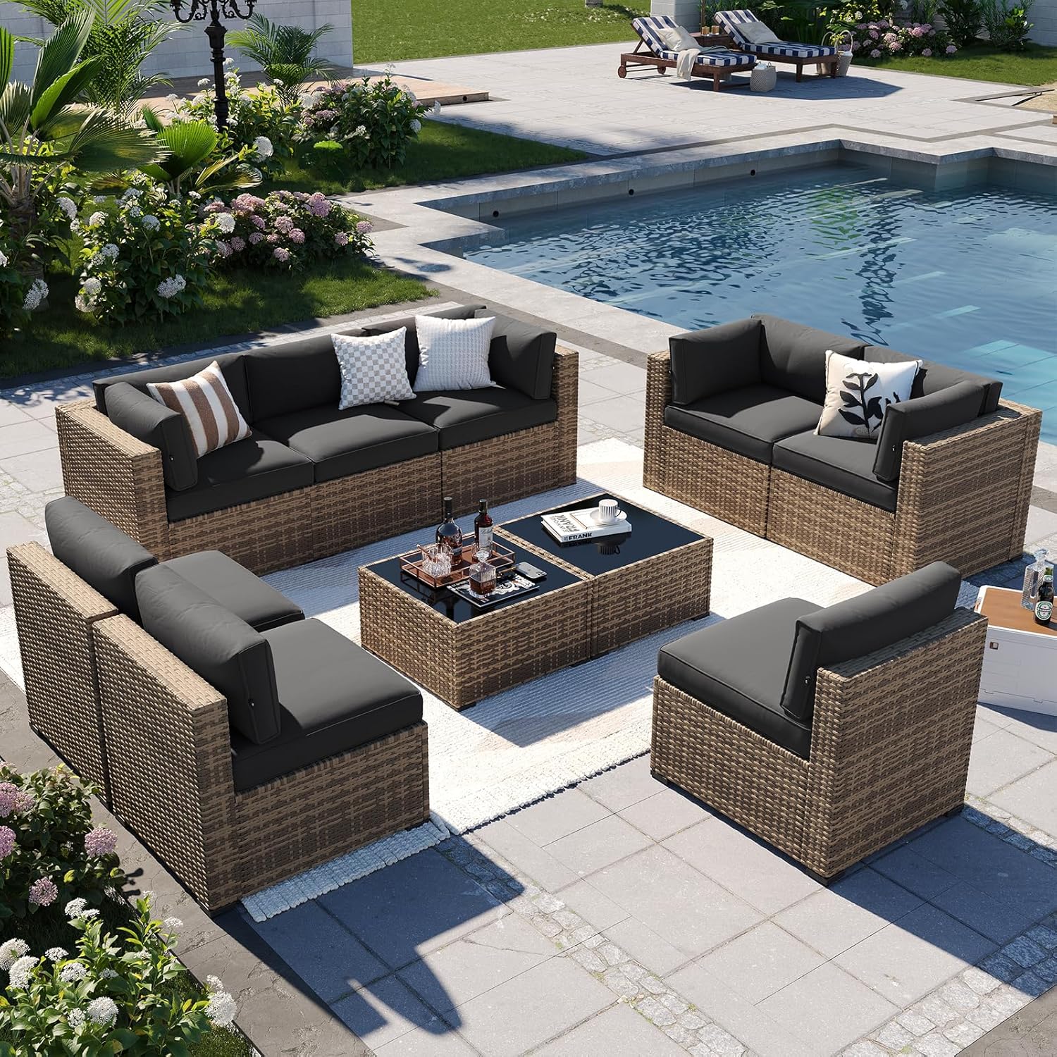 Aoxun Patio Furniture Sets, 7-Piece Outdoor Patio Furniture with Thick Cushions, Wicker Outdoor Conversation Set Sectional Sofa for Backyard, Poolside, Garden woonhhop