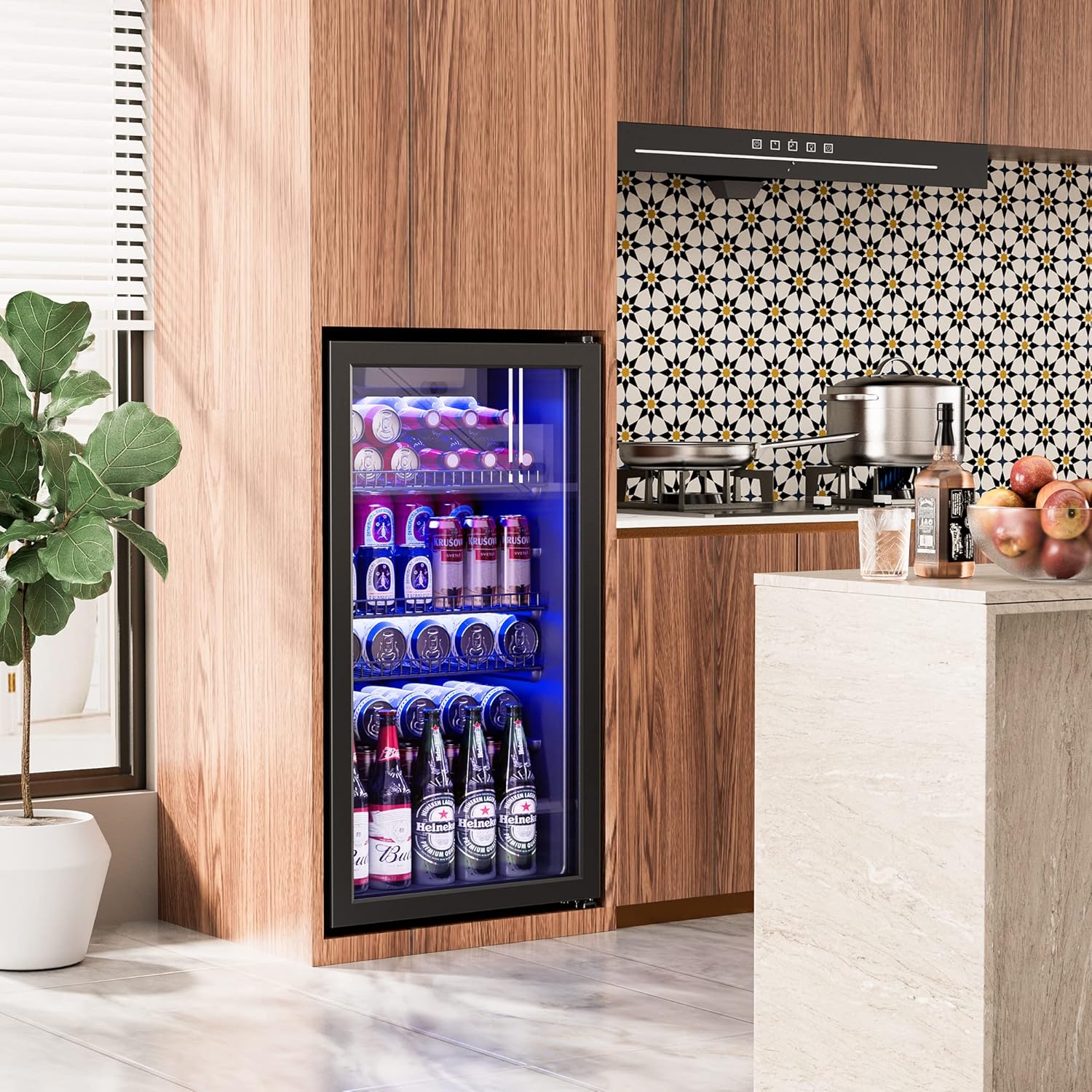 Beverage Refrigerator Cooler-120 Cans Freestanding Mini Fridge Cooler with Glass Door wourant