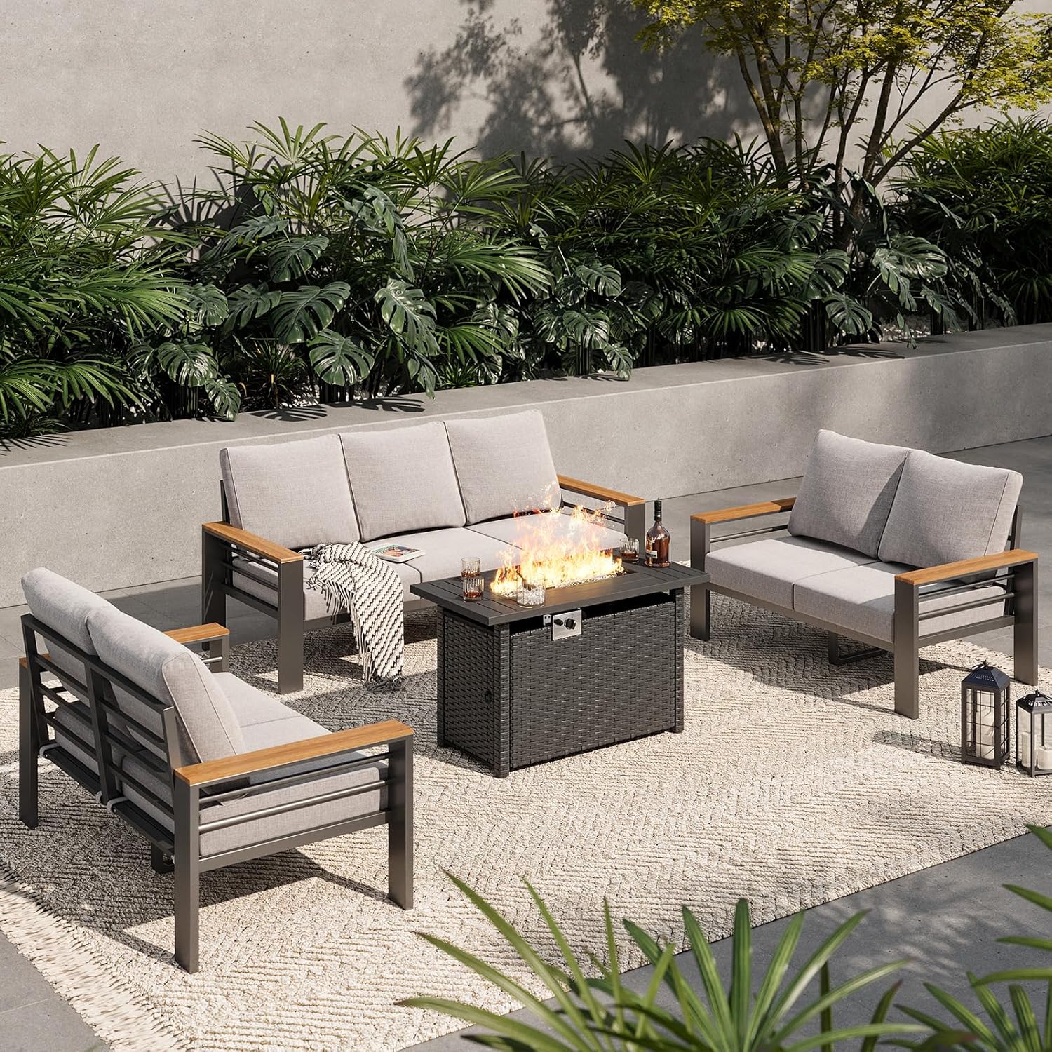Aoxun Aluminum Outdoor Patio Furniture Set, 5 Seats Outdoor Sectional with Coffee Table, Patio Conversation Sets with Upgraded Armrests and Cushions for Backyard, Garden and Poolside woonhhop