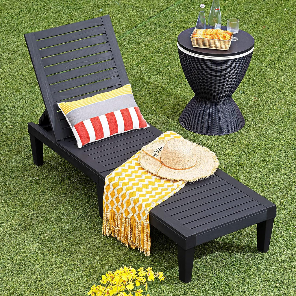 Outdoor Chaise Lounge Chair, Lightweight Patio Lounge Recliner Chair with Adjustable Backrest, 5 Reclining Positions Chaise Lounger for Patio, Beach, Balcony, Poolside, Backyard (1, Black) wourant