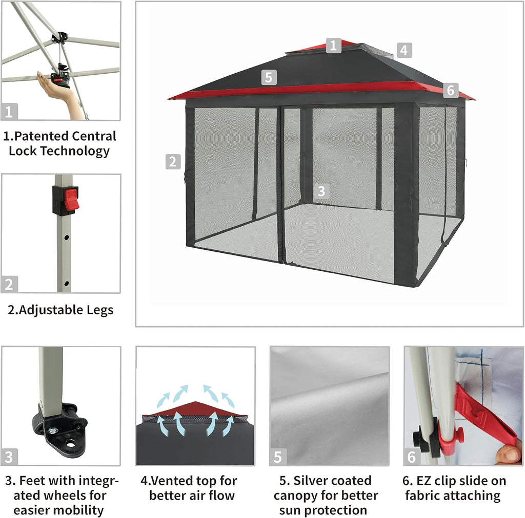 CROWN SHADES 13x13 Pop Up Gazebo, Canopy Tent, Gazebos on Clearance - Outdoor Gazebo for Backyard & Patio Furniture - Carpa Pop Up Tent with Wheeled STO-N-Go Cover Bag (White) wourant