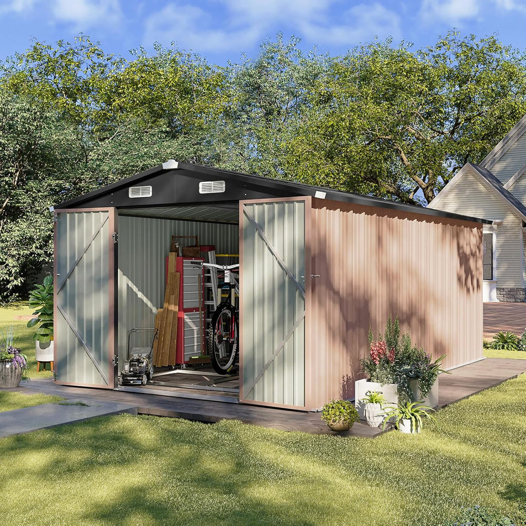 Aoxun 6.2x4 FT Shed Outdoor Storage Shed Metal Garden Shed Slooping Roof Tool Shed Bike Shed wourant