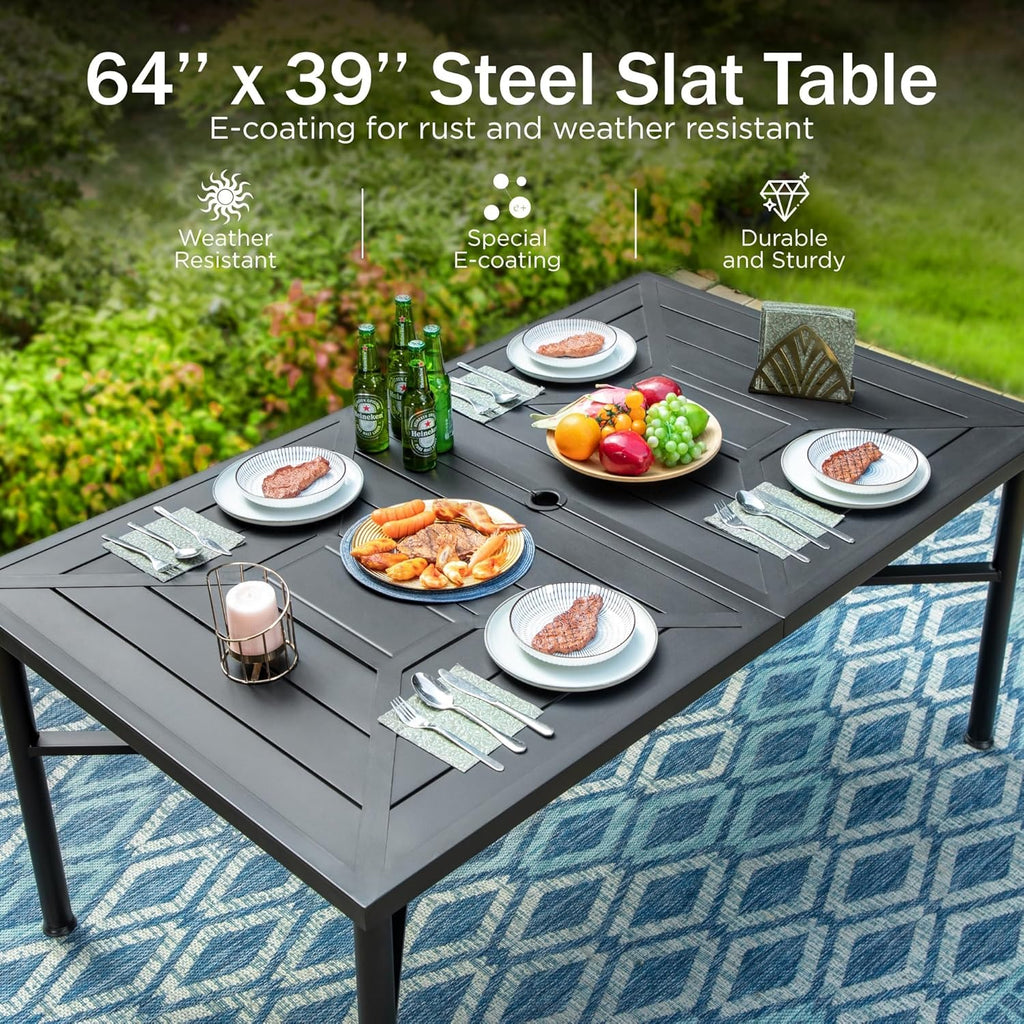 PHI VILLA 6-Piece Outdoor Dining Sets, All-Weather Patio Table and Chairs Set with Umbrella for 4, Heavy Duty Patio Round Table Set for Deck, 4 Extra Large Outdoor Swivel Chairs with Thick Cushions wourant