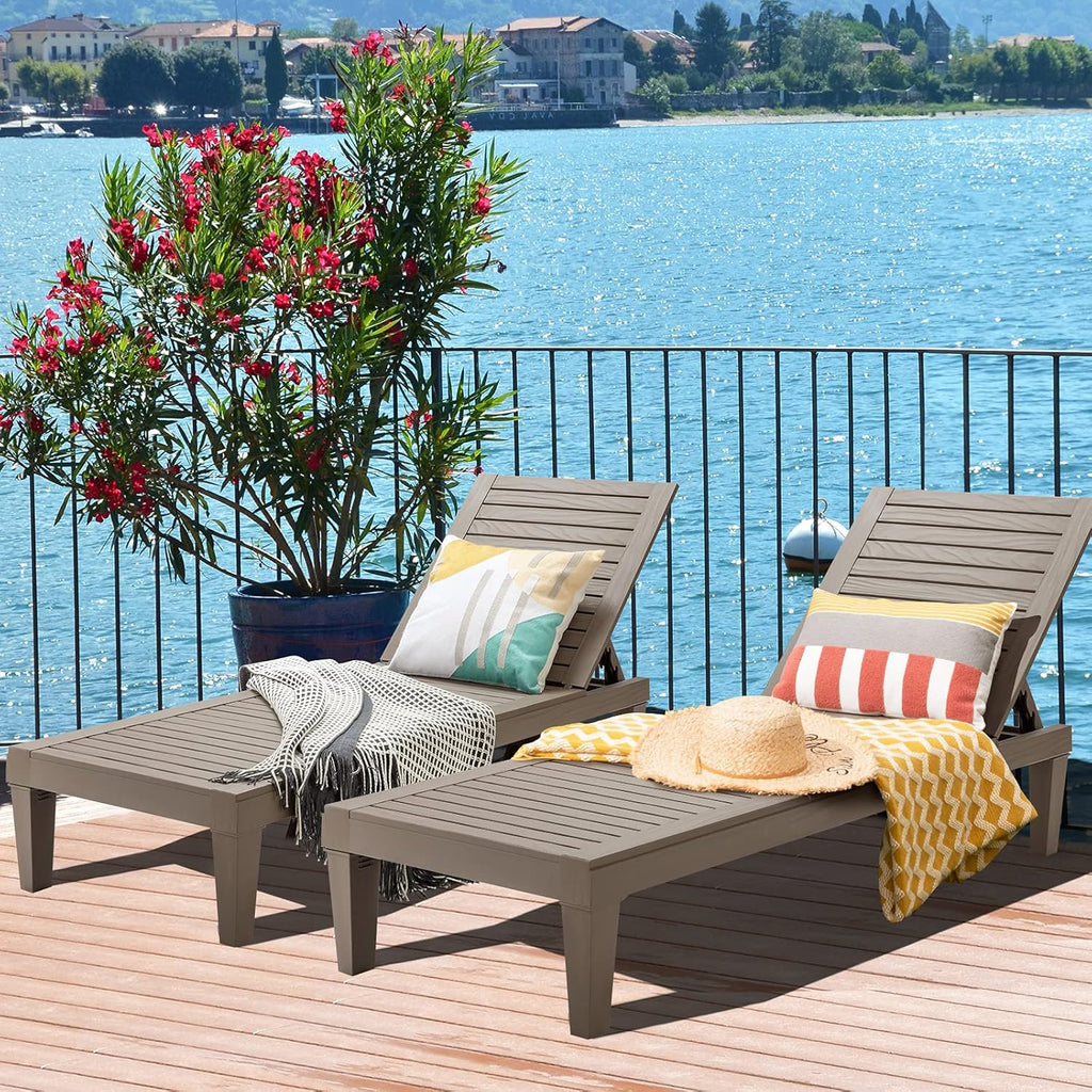 Outdoor Chaise Lounge Chair, Lightweight Patio Lounge Recliner Chair with Adjustable Backrest, 5 Reclining Positions Chaise Lounger for Patio, Beach, Balcony, Poolside, Backyard (1, Black) wourant