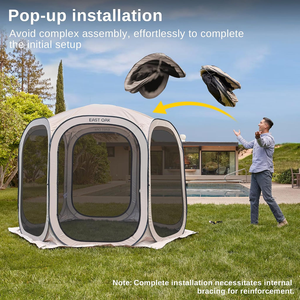 EAST OAK Screen House Tent Pop-Up, Portable Screen Room Canopy Instant Screen Tent 10 x 10 FT with Carry Bag for Patio, Backyard, Deck & Outdoor Activities, Beige wourant