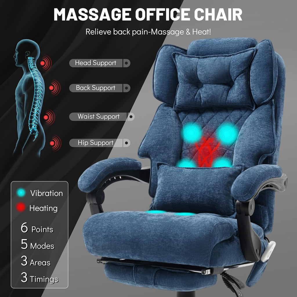 Massage Office Chair with Footrest, Large and Tall Leather Office Chair 500 lbs wourant