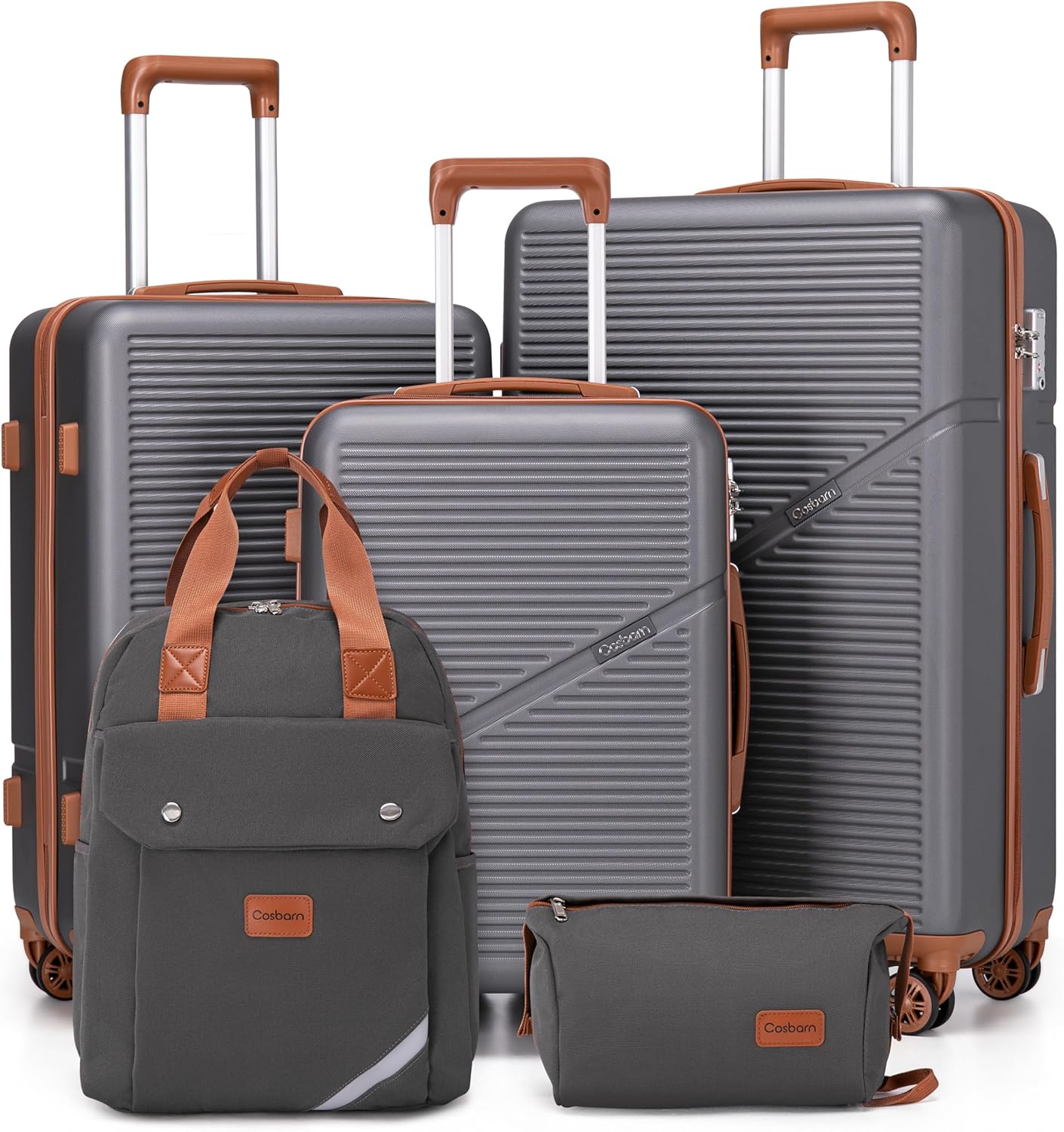 5-Piece Luggage Set with Spinner Wheels, Hard-Shell ABS Luggage Set with Tsa Lock, Lightweight Hard-Shell Waterproof Travel Case, Unisex, Gray wourant