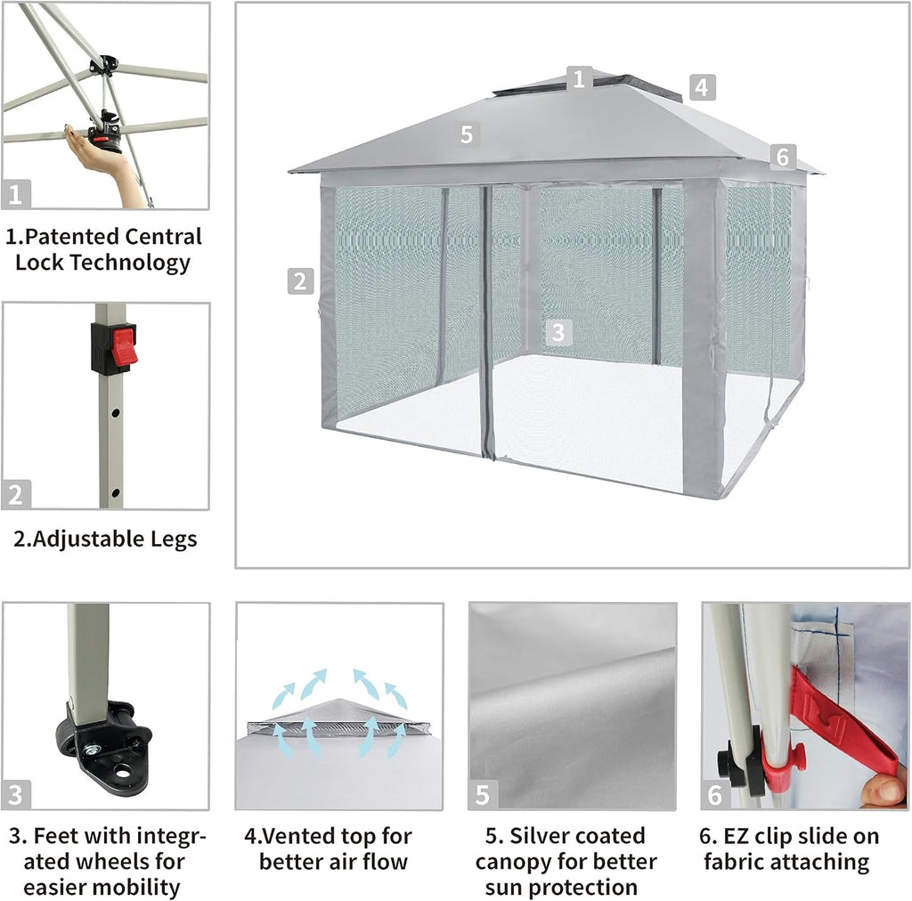 CROWN SHADES 13x13 Pop Up Gazebo, Canopy Tent, Gazebos on Clearance - Outdoor Gazebo for Backyard & Patio Furniture - Carpa Pop Up Tent with Wheeled STO-N-Go Cover Bag (White) wourant