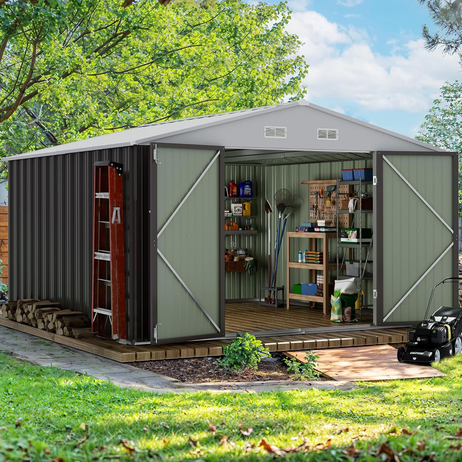 Devoko Outdoor Storage Shed 5 x 3 FT Lockable Metal Garden Steel Anti-Corrosion Storage House wourant