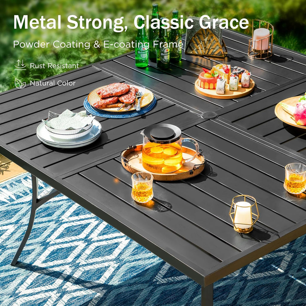 PHI VILLA 6-Piece Outdoor Dining Sets, All-Weather Patio Table and Chairs Set with Umbrella for 4, Heavy Duty Patio Round Table Set for Deck, 4 Extra Large Outdoor Swivel Chairs with Thick Cushions wourant
