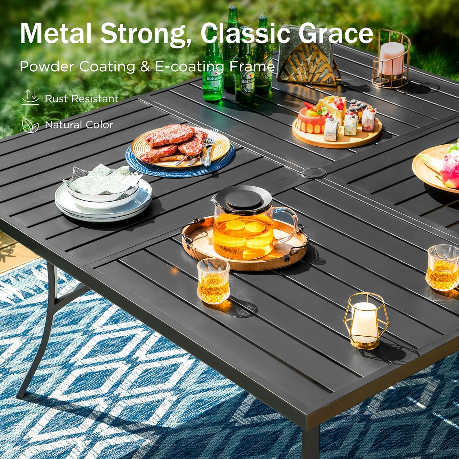 PHI VILLA 6-Piece Outdoor Dining Sets, All-Weather Patio Table and Chairs Set with Umbrella for 4, Heavy Duty Patio Round Table Set for Deck, 4 Extra Large Outdoor Swivel Chairs with Thick Cushions wourant