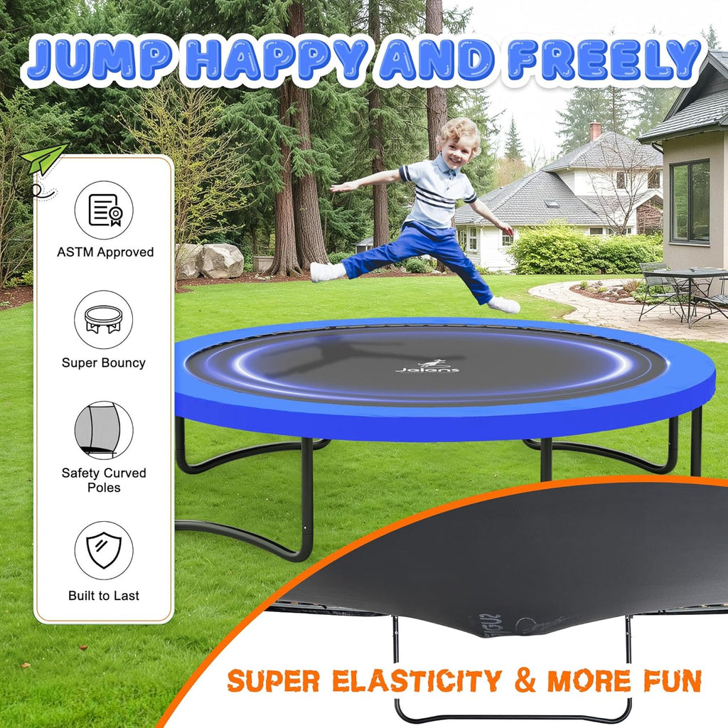 Trampoline 8FT 10FT 12FT 14FT 16FT, Recreational Trampolines with Enclosure Net and Ladder, Outdoor Anti-Rust Trampolines for Kids and Adults, ASTM Approved wourant
