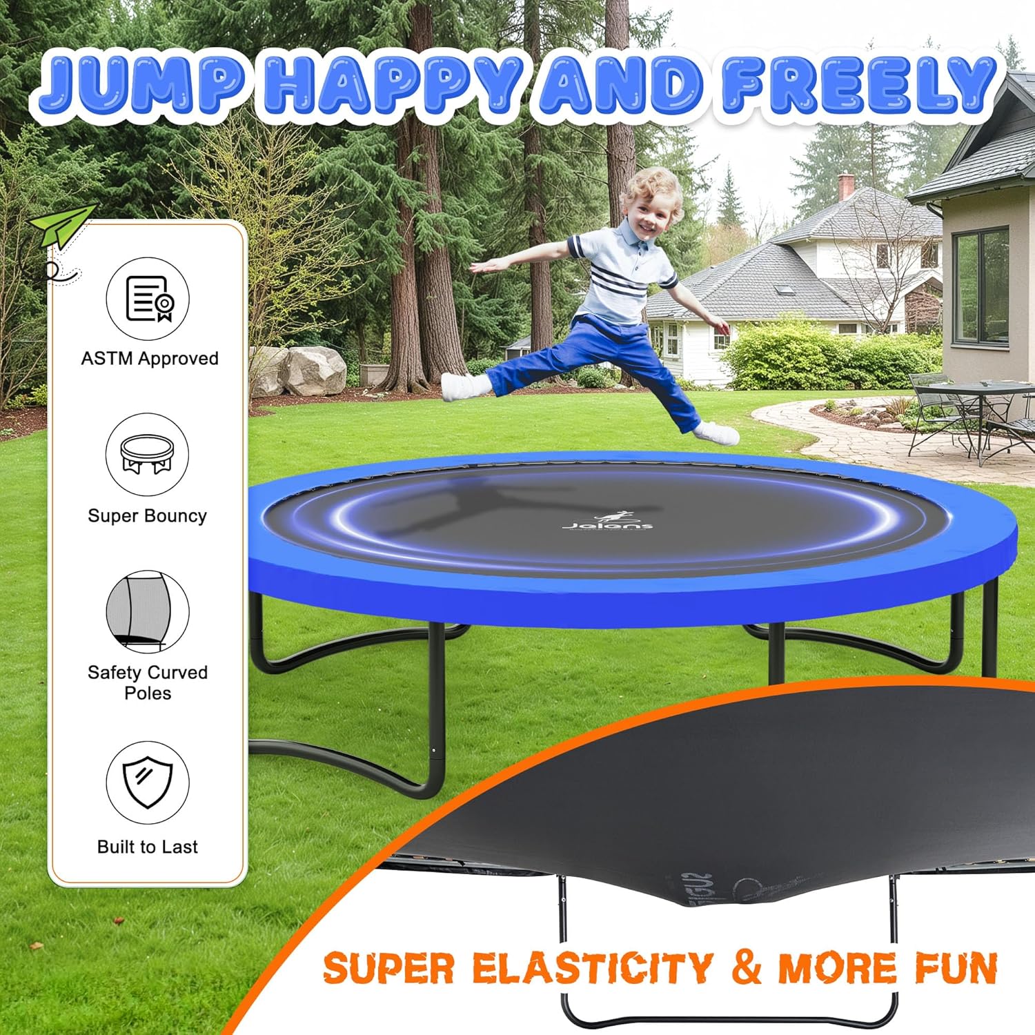 Trampoline 8FT 10FT 12FT 14FT 16FT, Recreational Trampolines with Enclosure Net and Ladder, Outdoor Anti-Rust Trampolines for Kids and Adults, ASTM Approved wourant