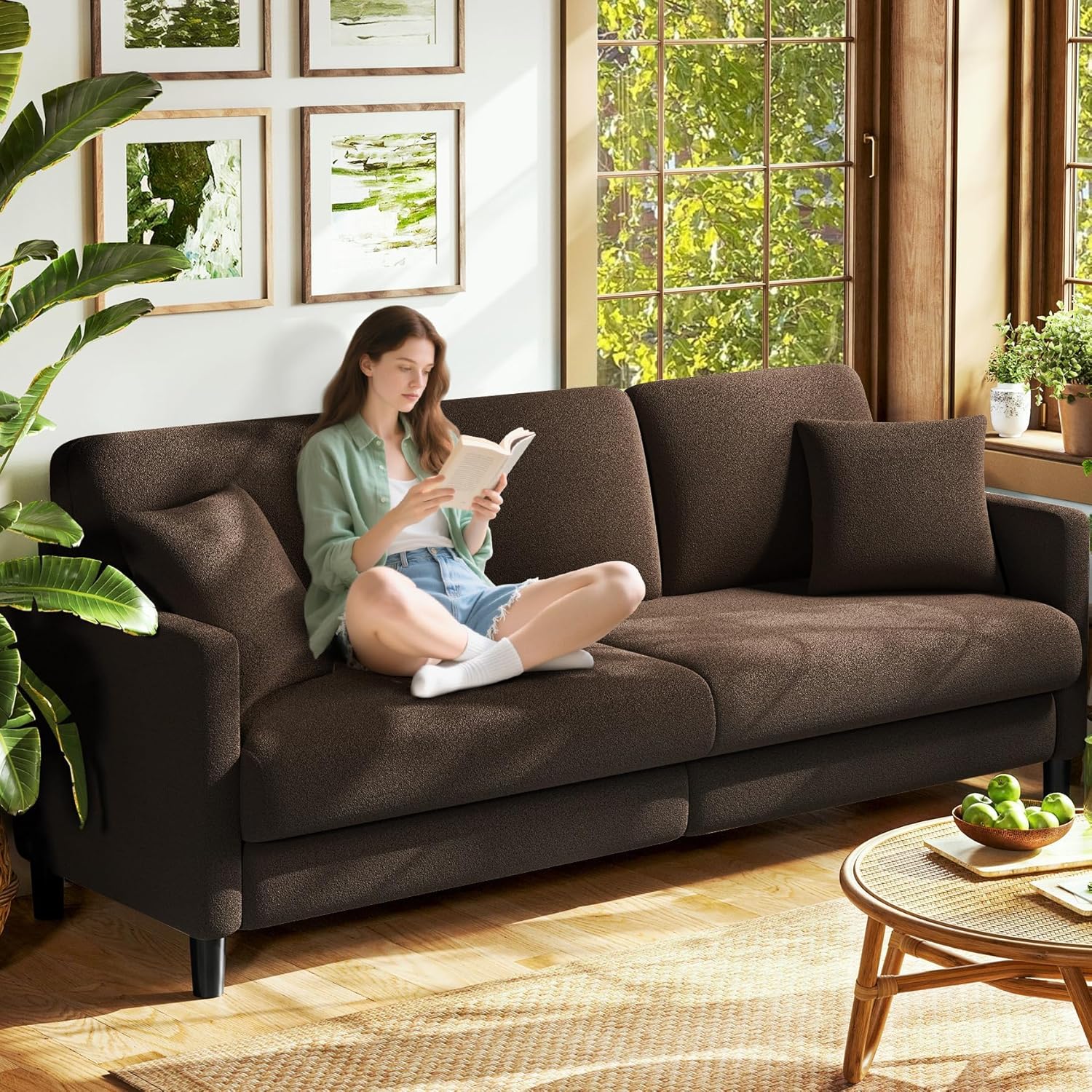 83 inch Couches for Living Room Comfy Sofas for Living Room Teddy Sofa Couch Tool Free Setup wourant