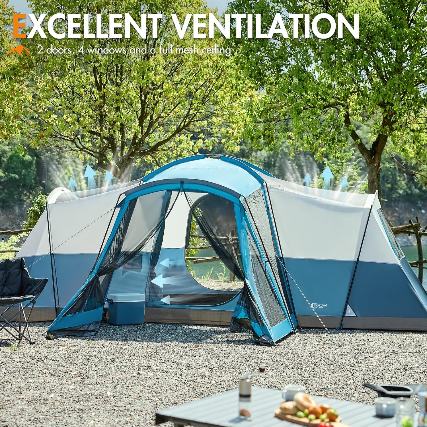 PORTAL 6/8/10 Person Family Camping Tent with Screen Room, Water Resistant Big Tunnel Tent with Rainfly, Large Family Tent for Outdoor Camping, Party wourant