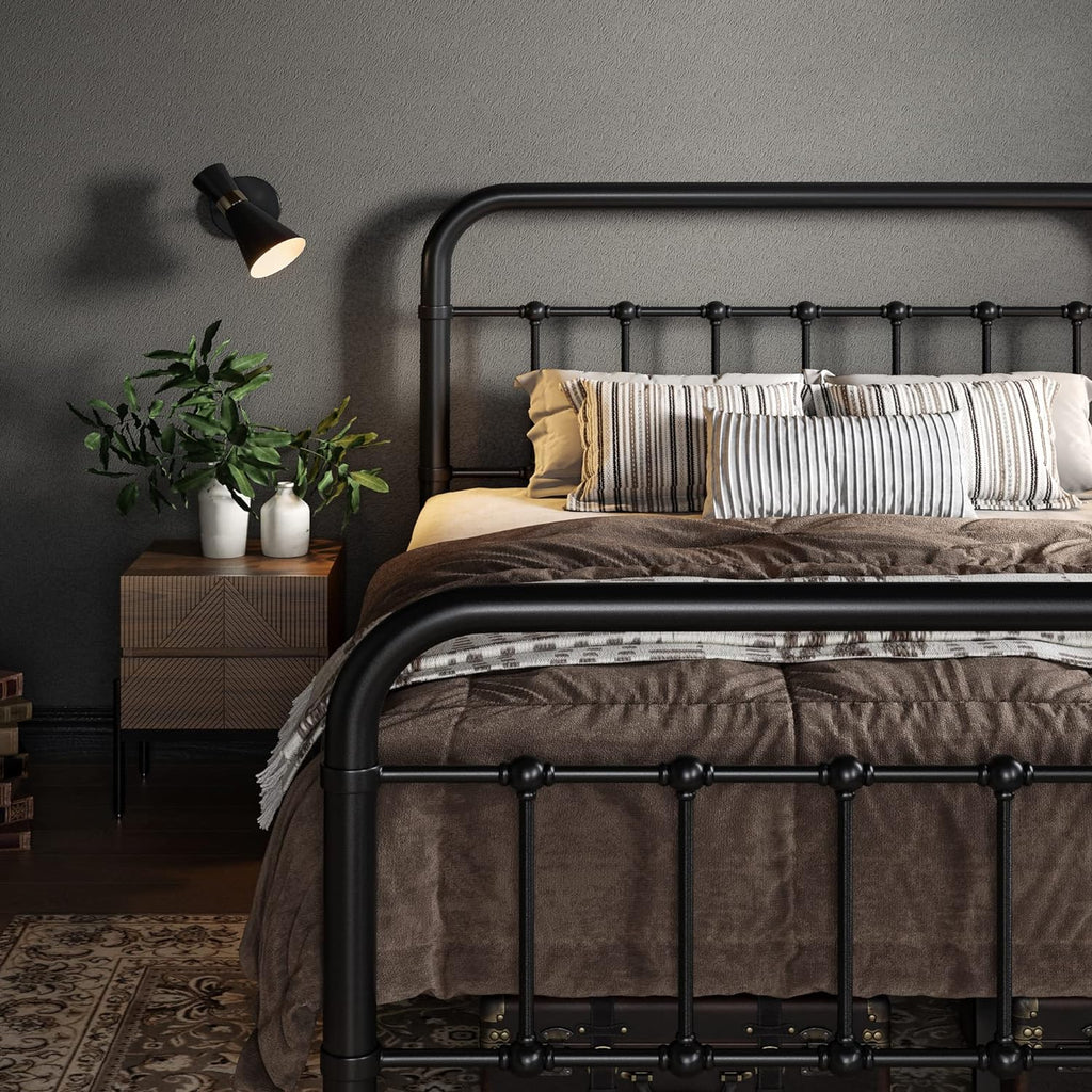 Allewie Queen Size Metal Platform Bed Frame with Victorian Style Wrought Iron-Art Headboard wourant
