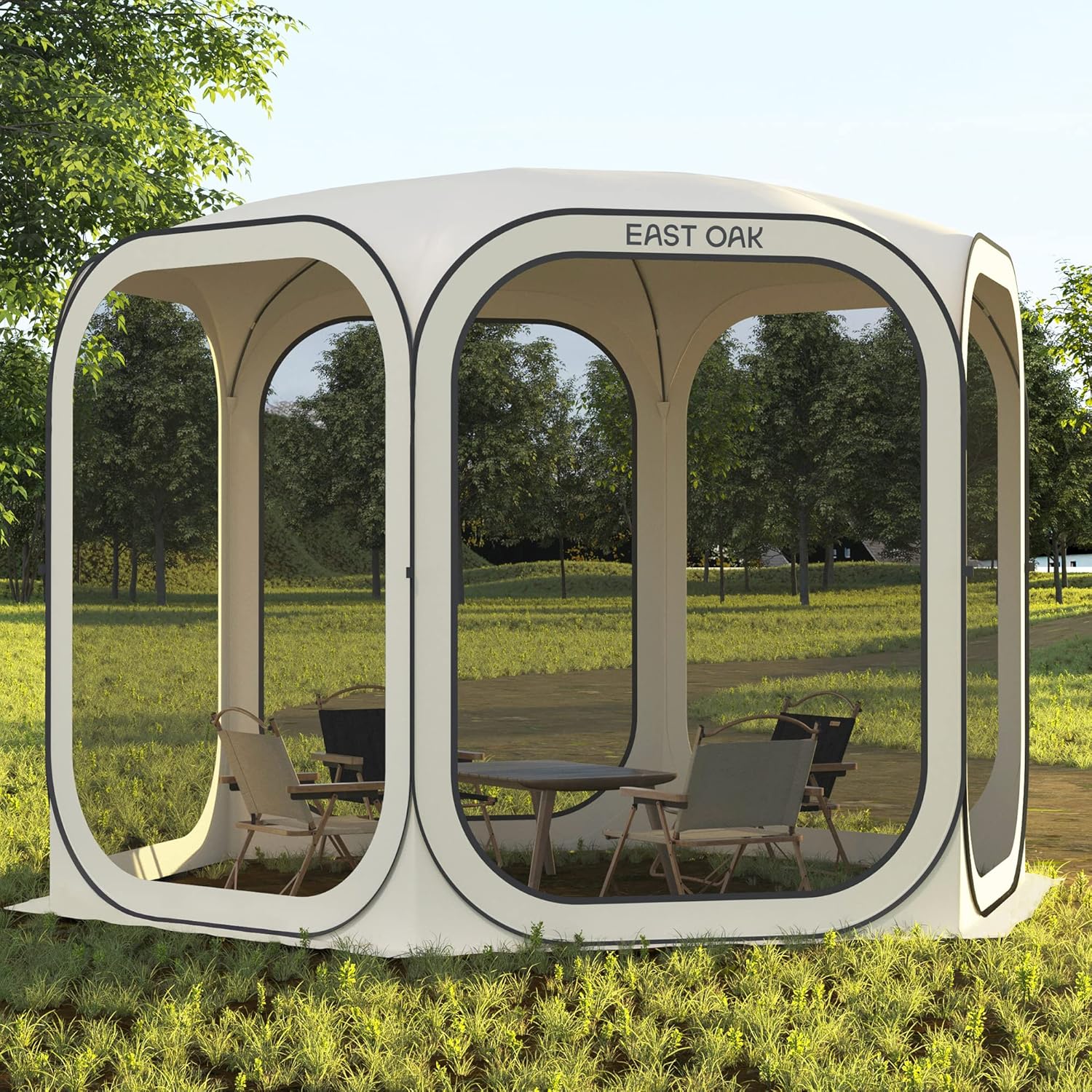 EAST OAK Screen House Tent Pop-Up, Portable Screen Room Canopy Instant Screen Tent 10 x 10 FT with Carry Bag for Patio, Backyard, Deck & Outdoor Activities, Beige wourant
