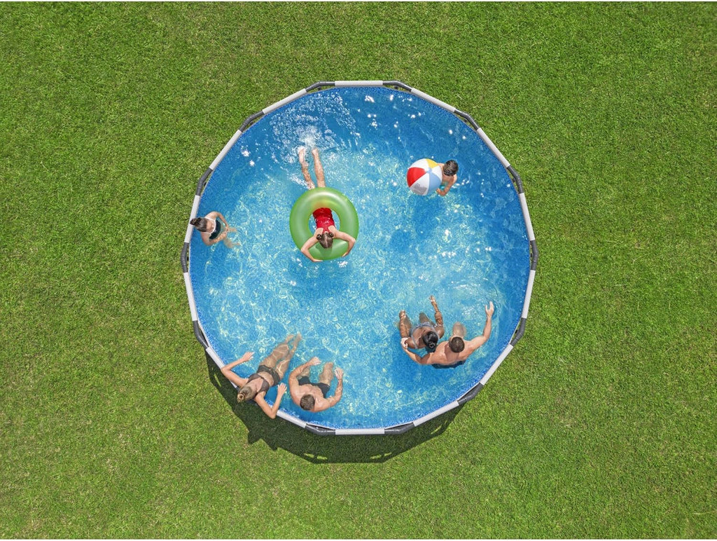 Steel Pro MAX 14 Foot x 48 Inch Round Metal Frame Above Ground Outdoor Swimming Pool Set with 1,000 Filter Pump, Ladder, and Cover, Gray wourant