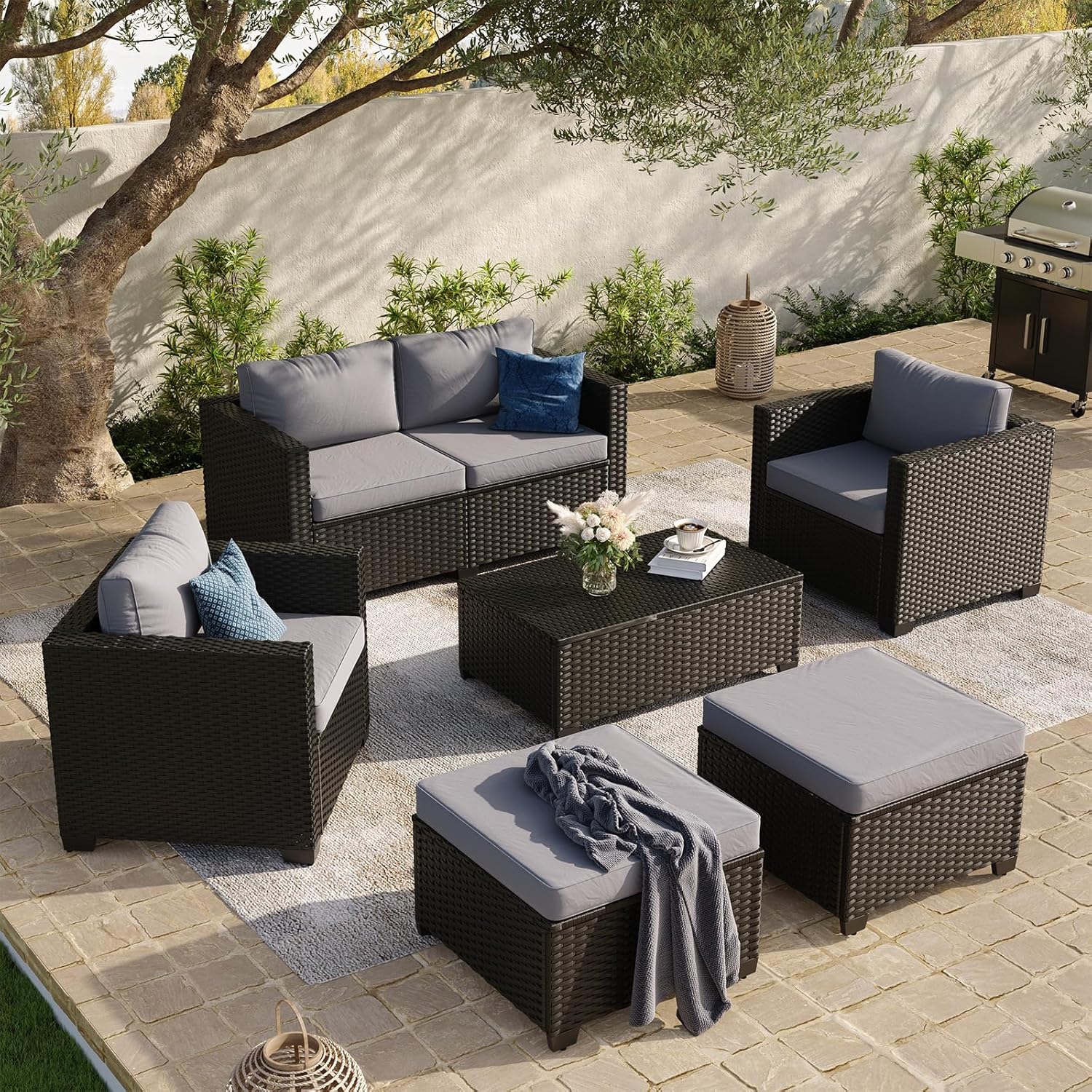 Aoxun 8 Piece Outdoor Patio Furniture Set 7 Seats, Outdoor Sectional with Thick Waterproof Cushions & Storage Coffee Table, Patio Conversation Sets for Garden,Backyard, Porch, Balcony, Deck, Beige woonhhop
