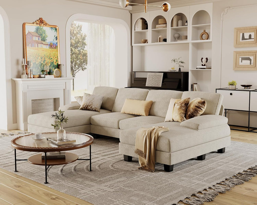 Furmax Sectional Couches for Living Room U-Shaped Sofa Couch Linen Fabric 4 Seat Sofa Set wourant