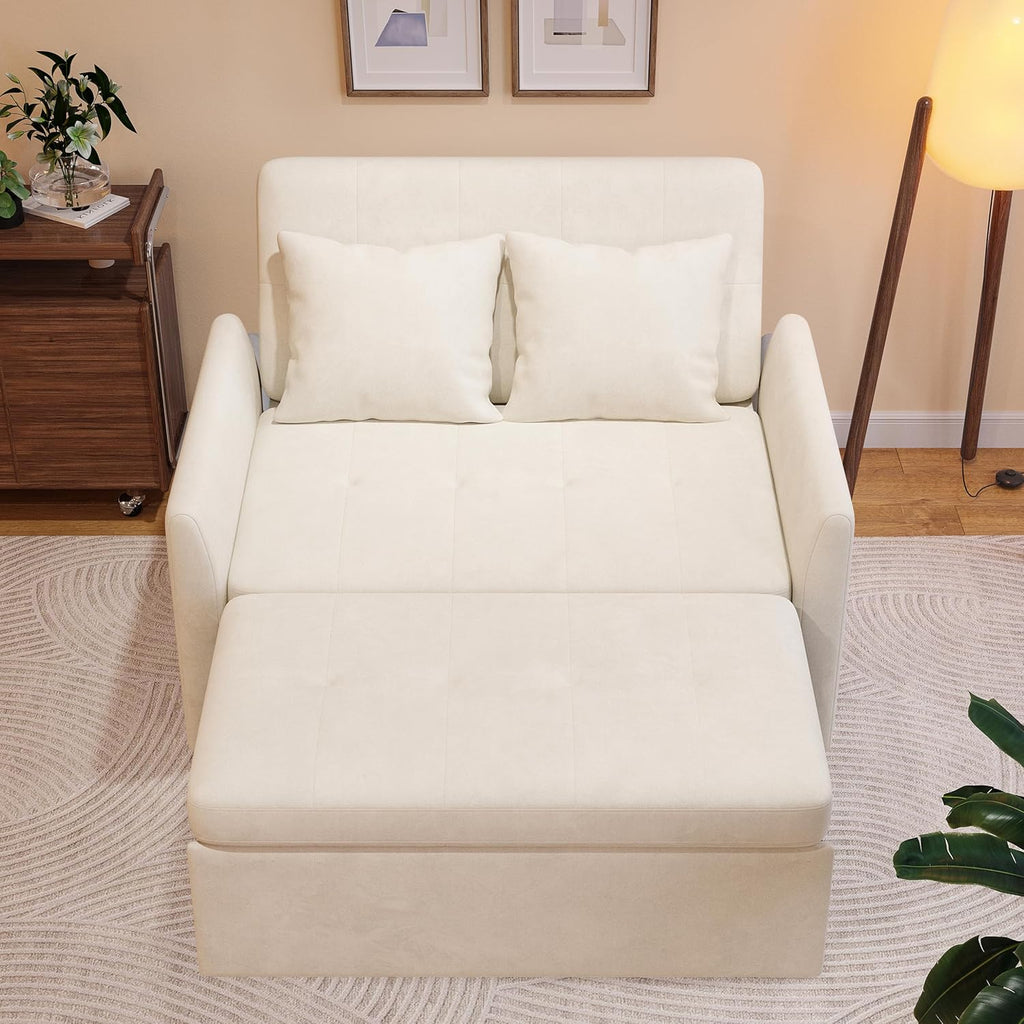 Sleeper Sofa Bed, 3 in 1 Convertible Sleeper Couch Bed Pull Out, Small Loveseat Sofa, Futon Sofa Bed Full Size, 46" Velvet Love Seat wourant