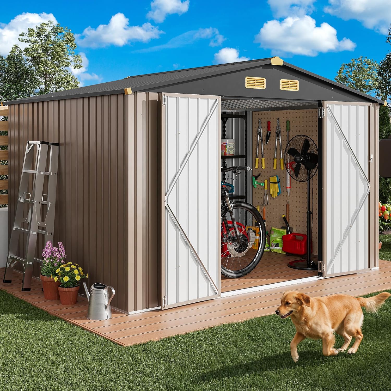 IRONCK 10x8FT Outdoor Storage Shed with Breathable Vent, Galvanized Steel Metal Tool Shed wourant