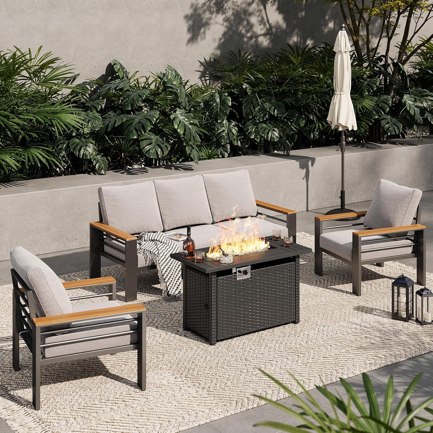 Aoxun Aluminum Outdoor Patio Furniture Set, 5 Seats Outdoor Sectional with Coffee Table, Patio Conversation Sets with Upgraded Armrests and Cushions for Backyard, Garden and Poolside woonhhop