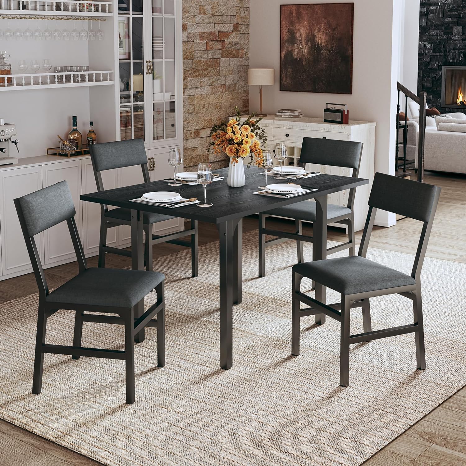 HUAHUU Dining Table Set for 4 Extendable Kitchen Table Cushion Chairs Rectangle Dining Table wourant