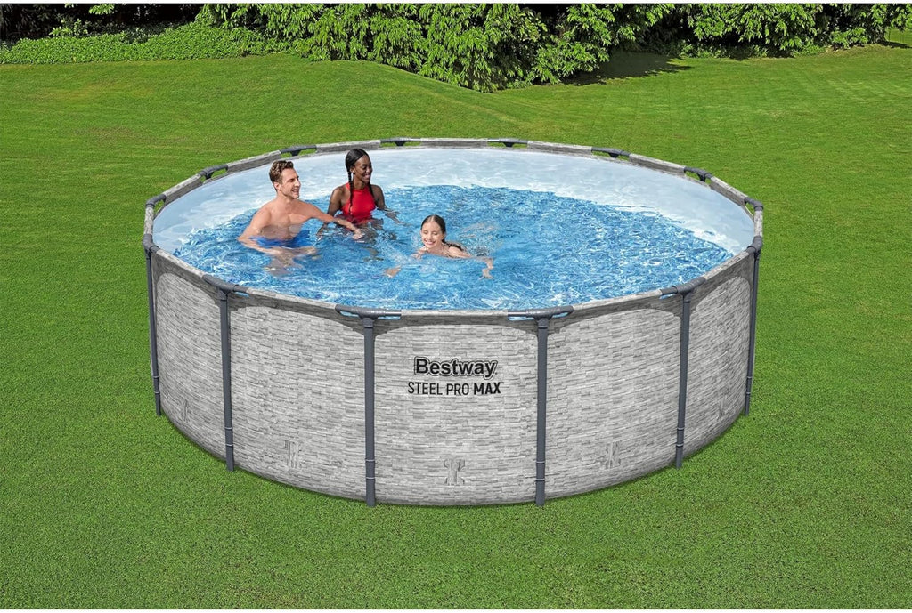 Steel Pro MAX 14 Foot x 48 Inch Round Metal Frame Above Ground Outdoor Swimming Pool Set with 1,000 Filter Pump, Ladder, and Cover, Gray wourant