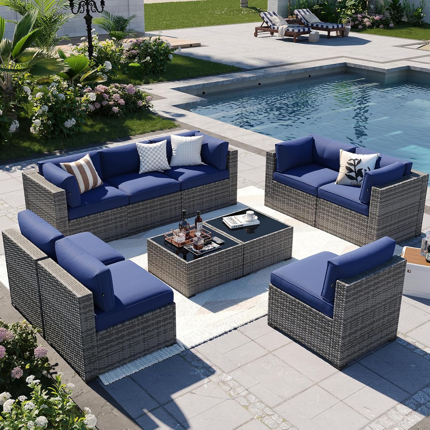 Aoxun Patio Furniture Sets, 7-Piece Outdoor Patio Furniture with Thick Cushions, Wicker Outdoor Conversation Set Sectional Sofa for Backyard, Poolside, Garden woonhhop