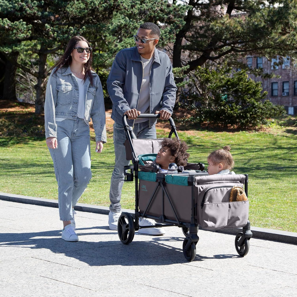 Jeep Sport All-Terrain Stroller Wagon by Delta Children - Includes Canopy, Parent Organizer, Adjustable Handlebar, Snack Tray & Cup Holders, Grey/Olive Green wourant